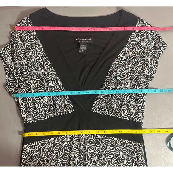 Y2K Babydoll Dress Sz 14 Black and White Midi Length Tie Back - Picture 7 of 8